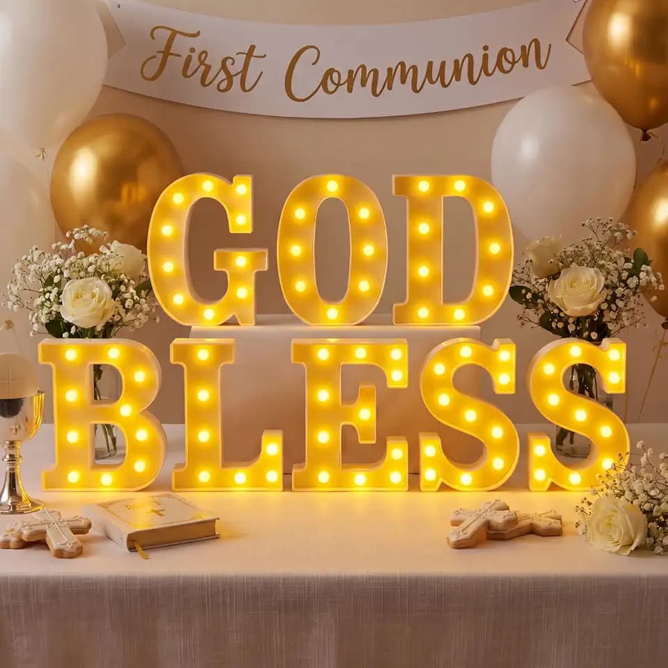 Honoson 8 Pcs First Communion Decorations God Bless Lights up Sign