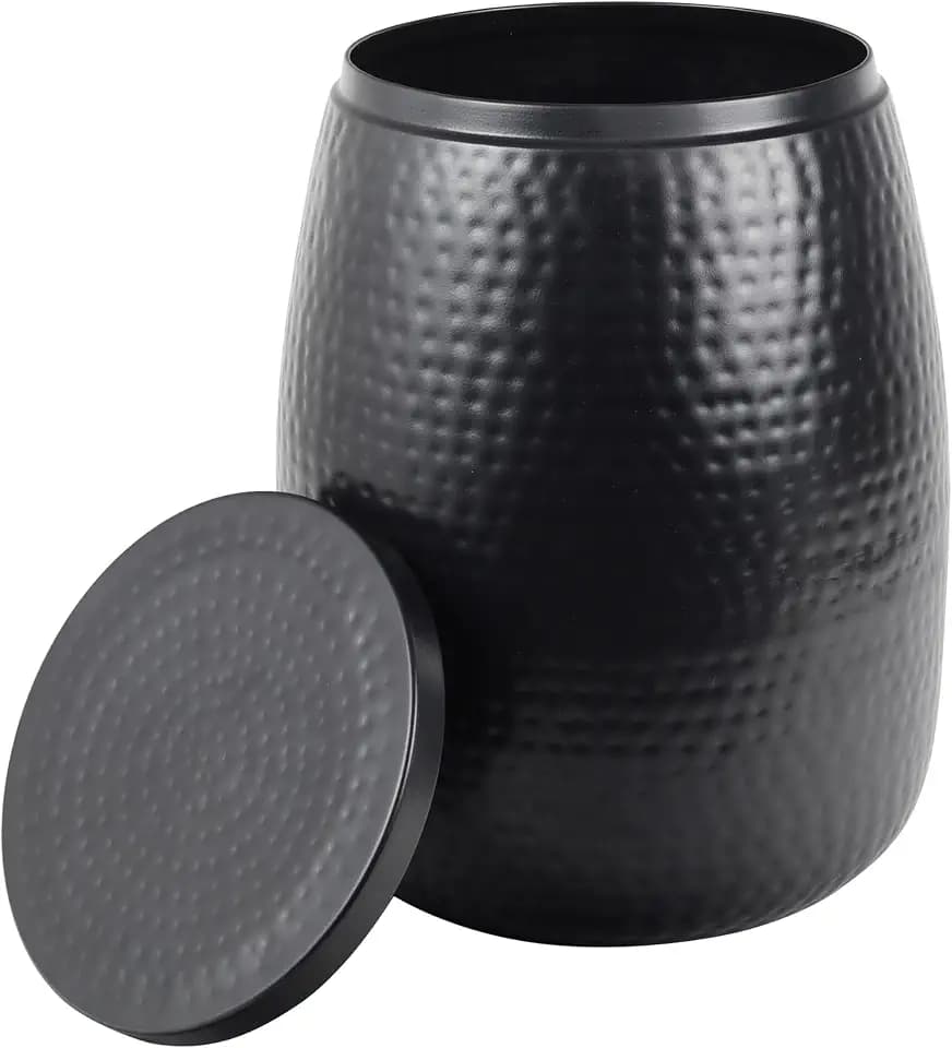 happimess Merida 15" Hammered Metal Drum Storage Side Table, Matte Black