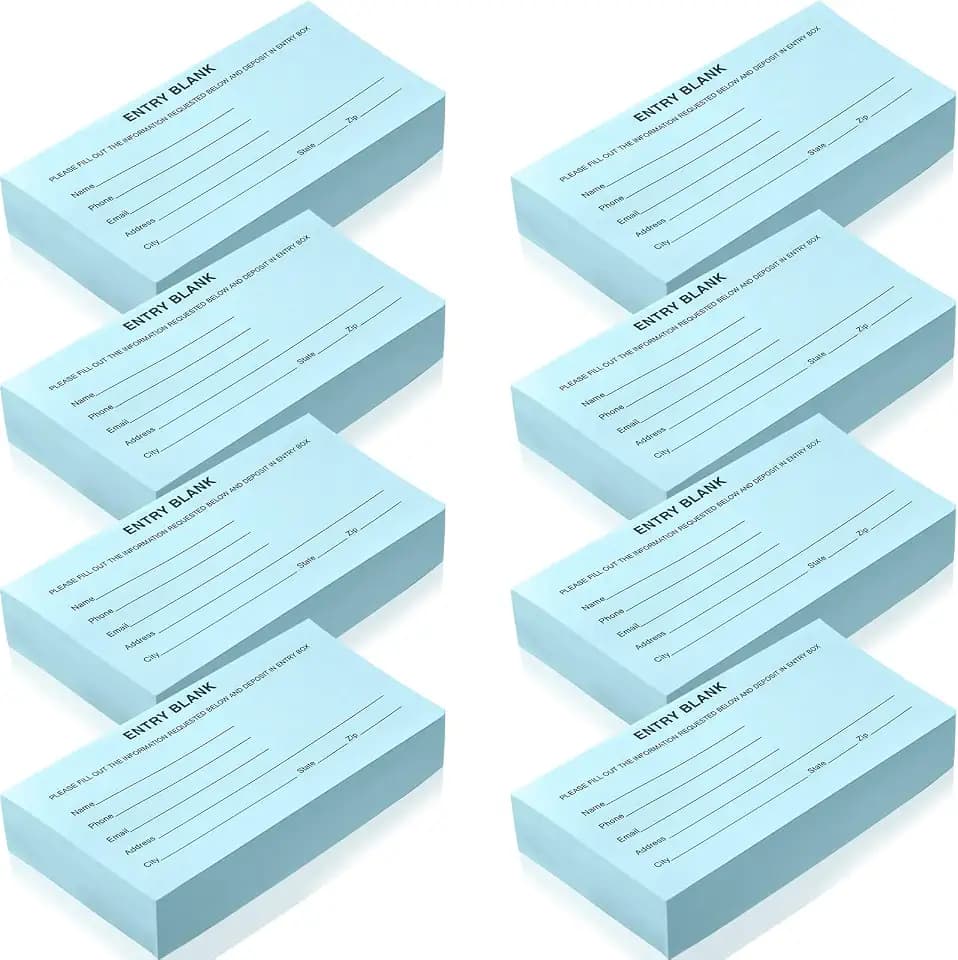 Kosiz 2000 Raffle Ticket Sheet 8 Pad 5.24" x 2.76" Entry Form, Light Blue