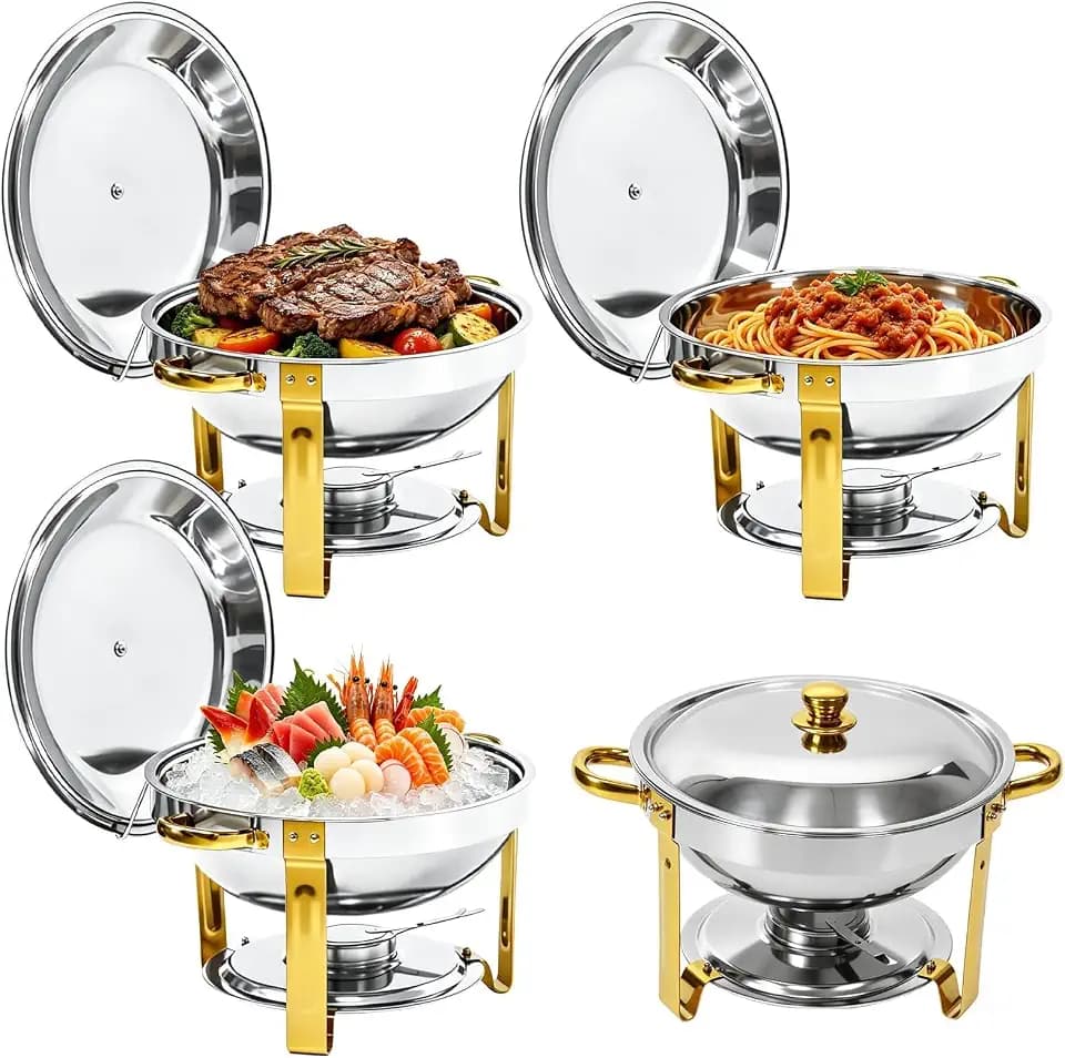 6QT Chafing Dishes for Buffet 4 Pack with Lids & Lid Holders, Silver