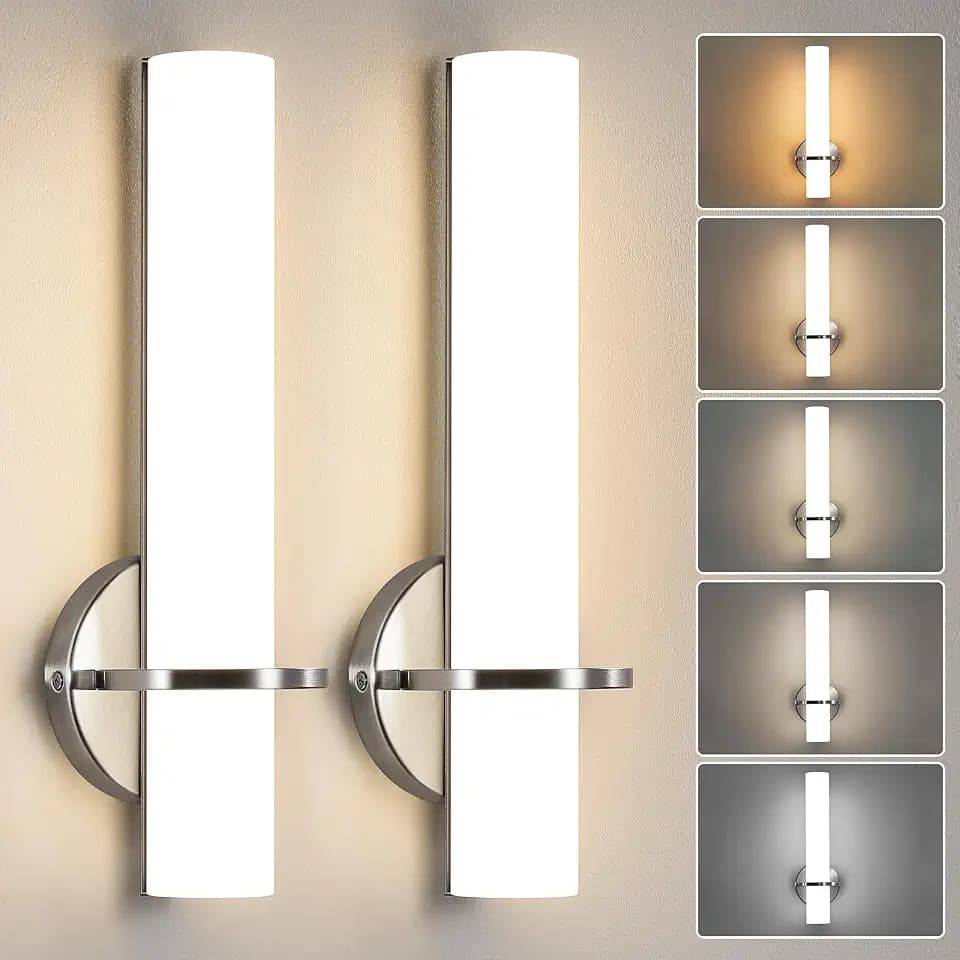Brushed Nickel Bathroom Sconces Wall Lighting 5CCT LED Dimmable Modern Wall Sconces Set of Two Indoor Wall Lamps for Bedroom Living Room Mirror 15 inch (Hardwired)