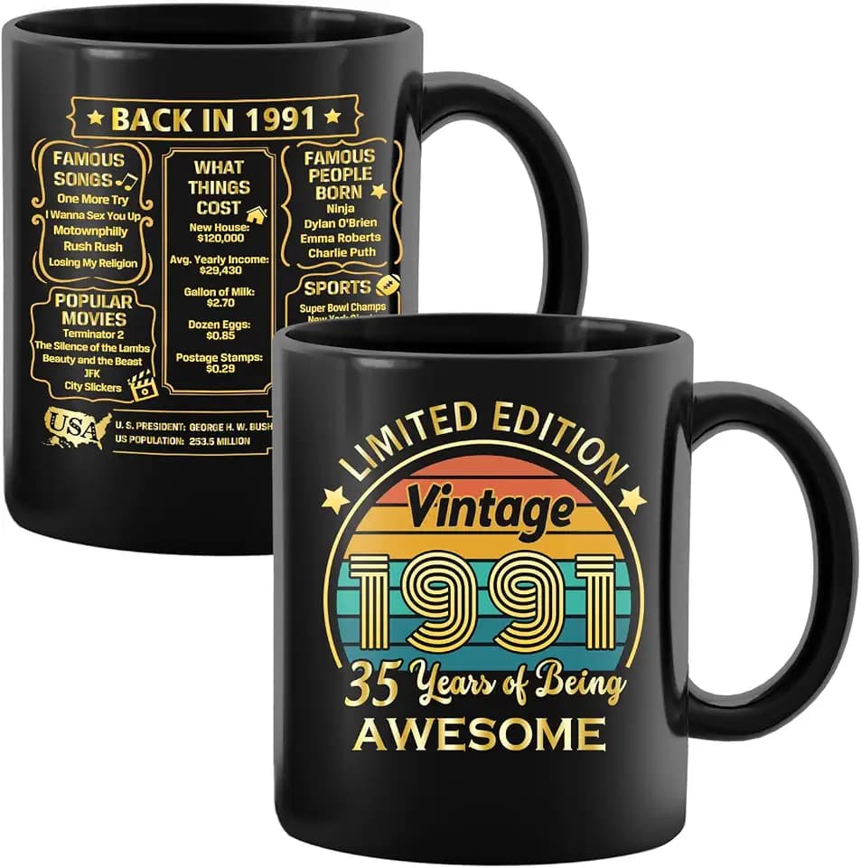 QUPT 35th Birthday Gifts for Women Men, 35th Birthday Gifts for Him, 1991 Birthday Gifts for Women Men, 35 Years Old Gifts, 1991 Birthday Gifts for Him Her, 35th Birthday Presents Coffee Mug