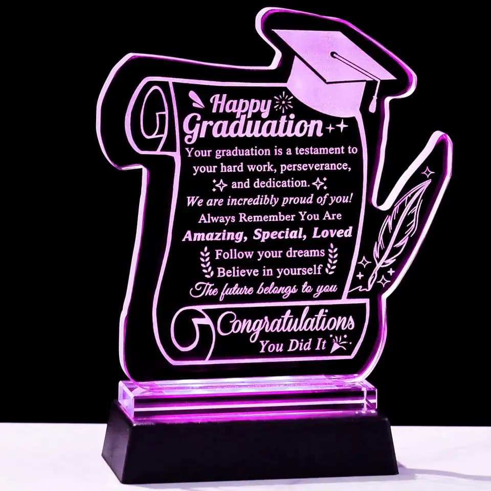 YWHL Graduation Gift for Her Him 2026, College High School Graduation Gifts for Women Men with Colorful Led Base, Congratulations Graduate Crystal Plaque Gift for High School College Masters Degree PHD
