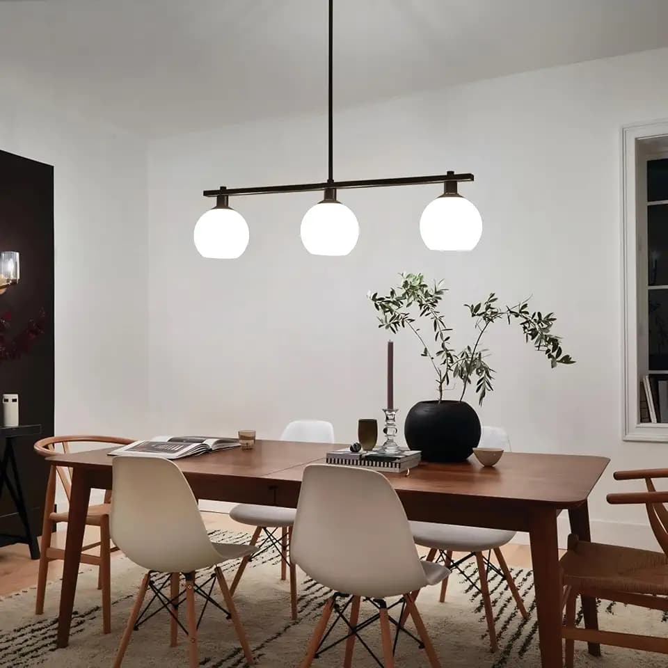 Kitchen Island Lighting 3 Lights Linear Pendant Light Fixtures With Milk Glass Shades Black Farmhouse Chandeliers for Dining Room Chandelier Over Table Mid Century Modern Hanging Light Fixture for Bar