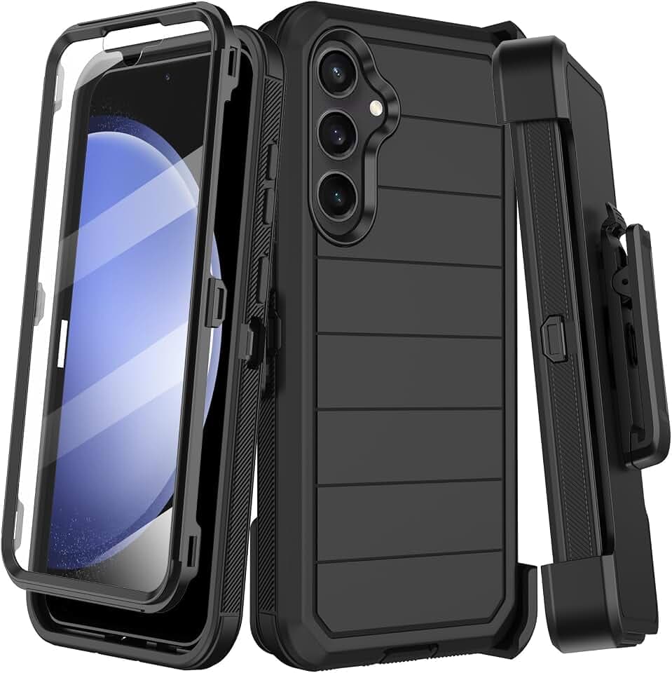 KECAI for Samsung Galaxy S23 FE Case with Belt Clip Holster & Kickstand,Built-in Screen Protector,Heavy Duty Shockproof Drop Protection Military Grade Full Body Rugged Phone Cover (6.4") (Black)