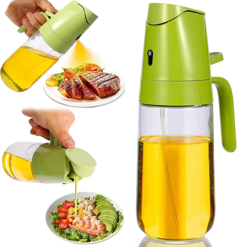17oz 500ml Glass Olive Oil Sprayer for Cooking 2 in 1 Olive Oil Dispenser Bottle for Kitchen Gadgets and Air Fryer Accessories, Salad, BBQ Green