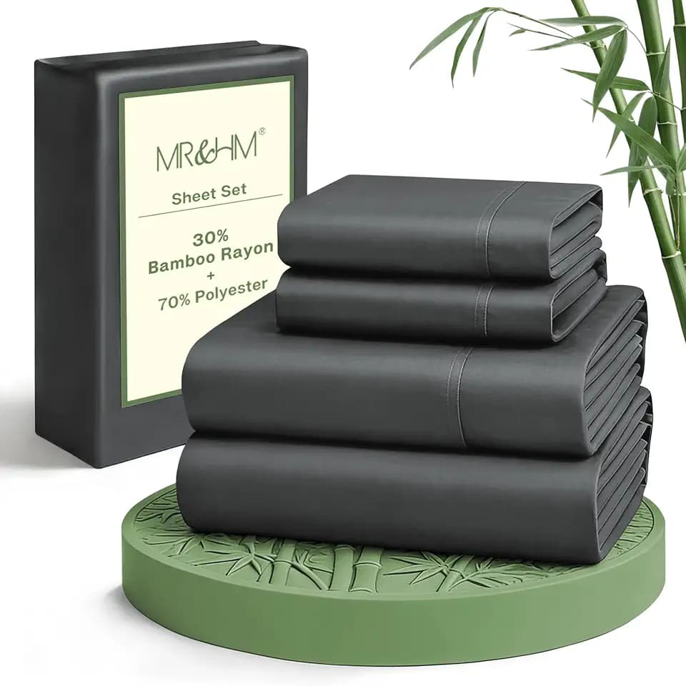 MR&HM Full Size Sheets 4 Pieces, Rayon Derived from Bamboo Blend, Dark Grey