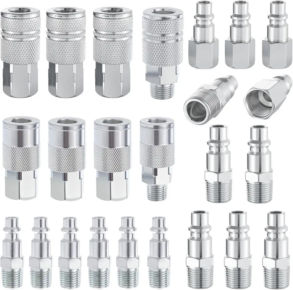 High Flow Air Hose Fitting Set 3/8 Inch NPT 24PCS Air Connect Fitting I/M Plug 8PCS Coupler 16PCS Hose Connectors Compressor Accessories Quick Connect