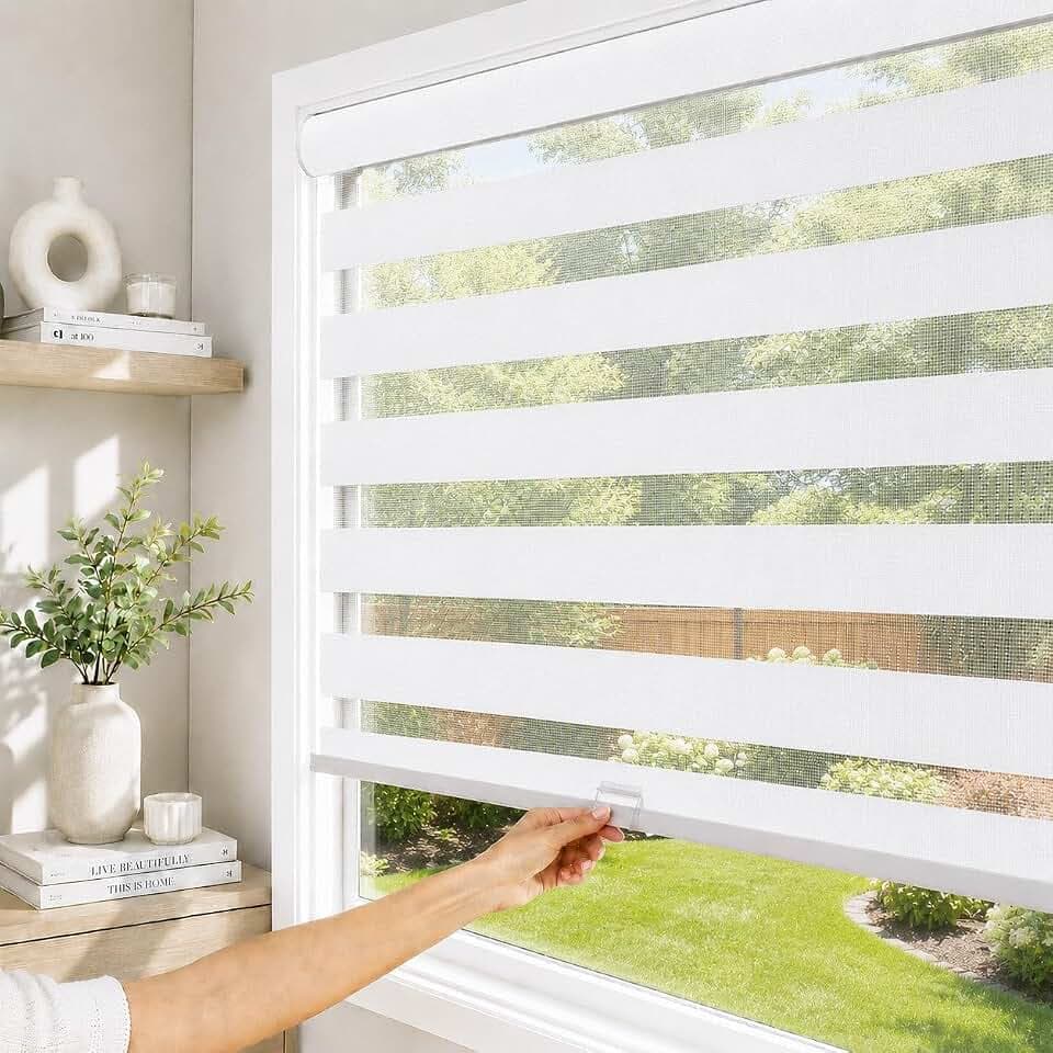 CHICOLOGY Zebra Blinds Cordless, Light Filtering, White Shade, 70W x 72H