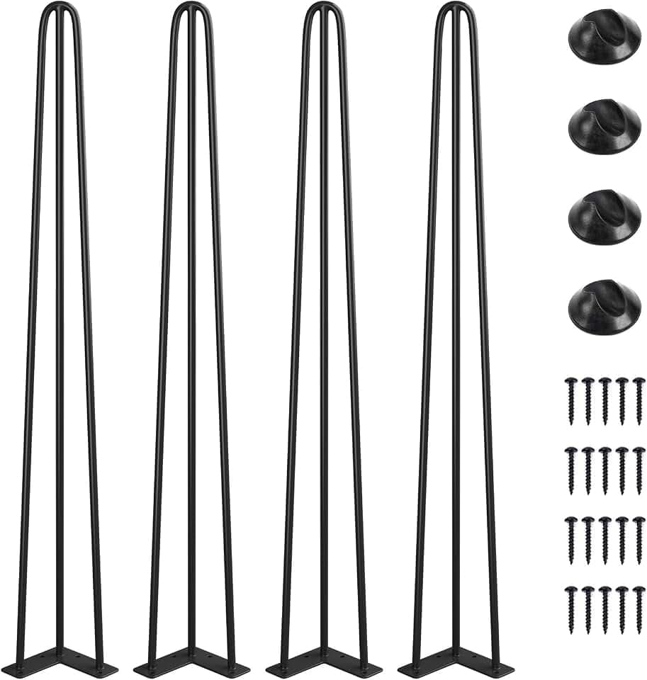 SMARTSTANDARD 34 Inch Hairpin Table Legs, 3 Steel Rods (Black, 4PCS)