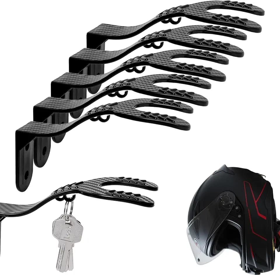 Storystore 5 Stück Helmhalterung Wand Helmhalter mit Haken, Schwarz Motorrad Helm Halterung Wand für Aufhängen von Schlüssel, Motorradhelm, Fahrradhelm