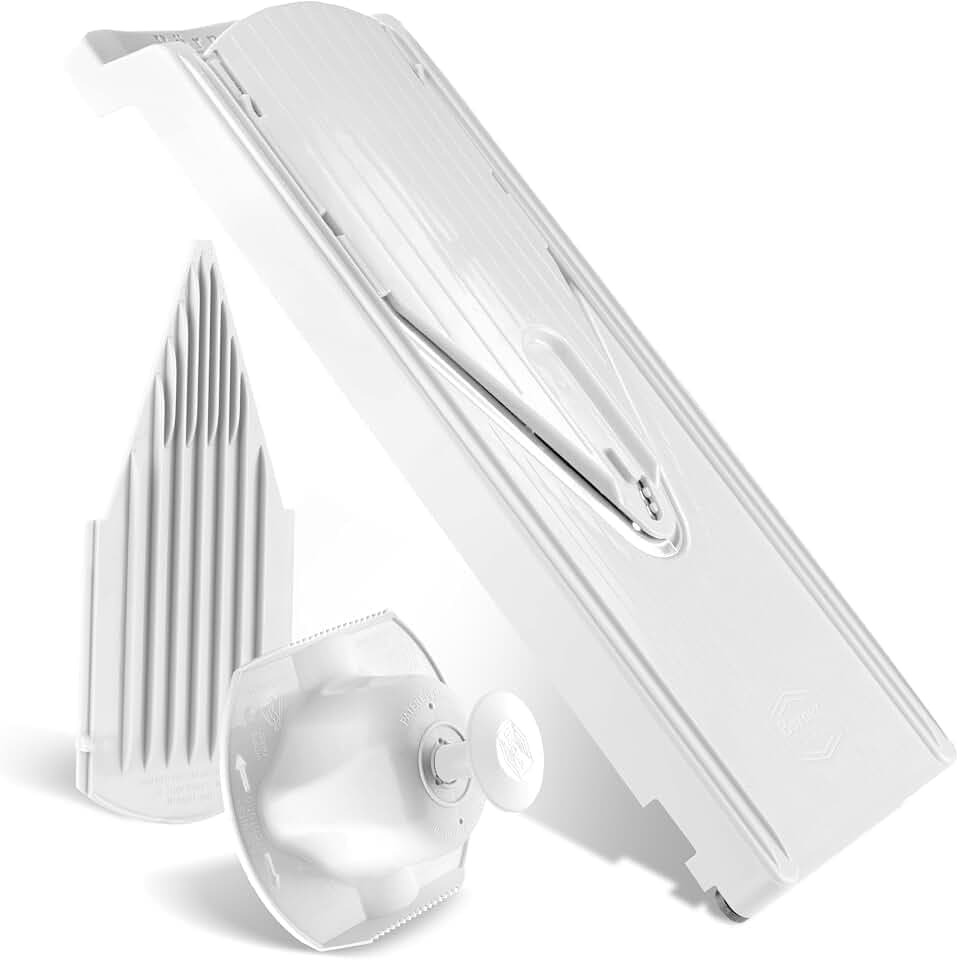 Mandoline Food Slicer Börner V3 (Basic Set) by Reston Lloyd • V-Slicer with Food Holder • Made in Germany • Fruit & Vegetable Chopper • Multiple Settings • Color: White