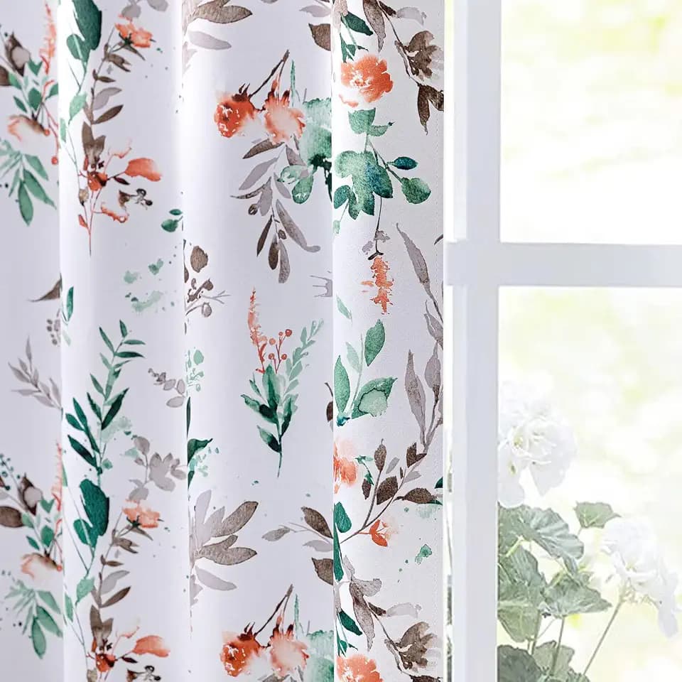 MYSKY HOME Floral Blackout Fall Curtains 84 inches Long 2 Panels Orange