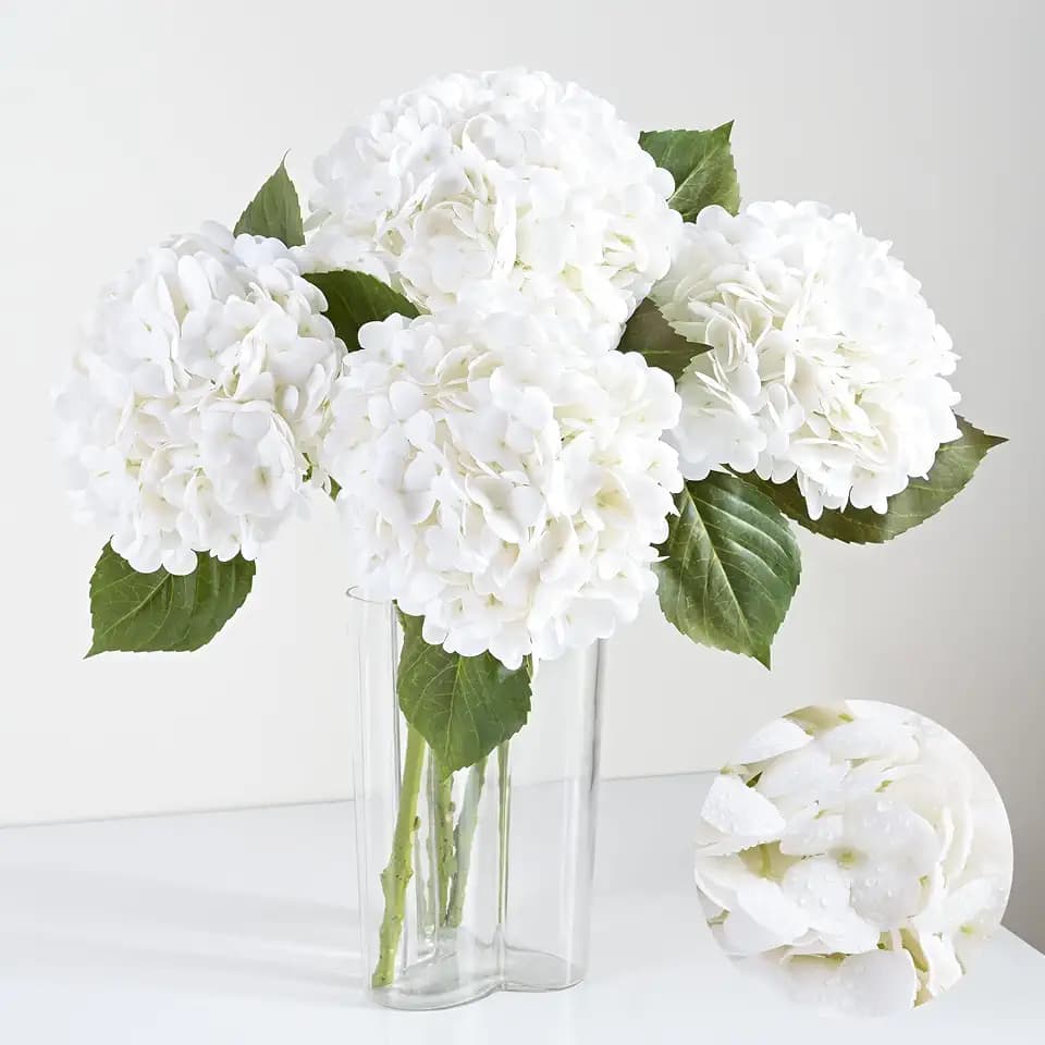 Artflower 8PCS Hydrangea Artificial Flowers,Real Touch Latex Fake Flowers