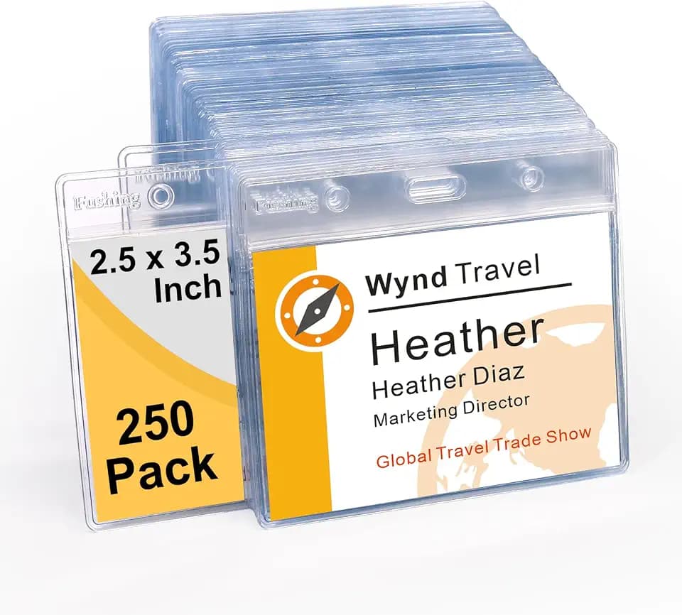 2.5x3.5 Inch Name Badge Holders - Fushing Clear Plastic Horizontal Name Tag Badge ID Card Holders for 2.5 x 3.5 Inch Labels, ID Cards, Name Badge Inserts or Name Tag Inserts (250)