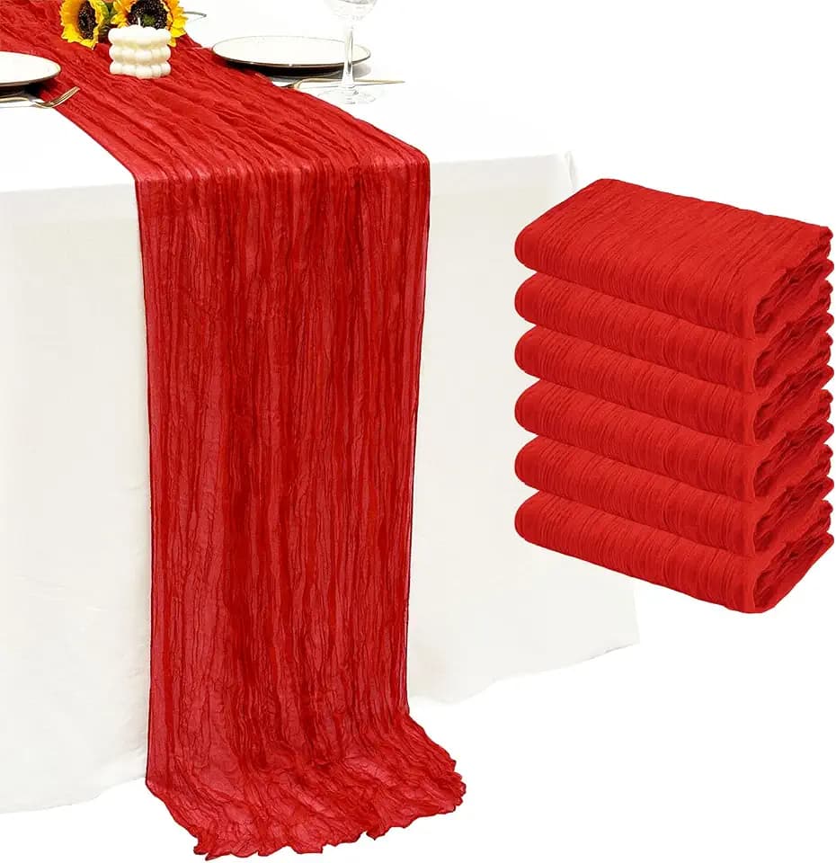 6Pack Red Cheesecloth Table Runner 20 x 120 inch Gauze Table Runner
