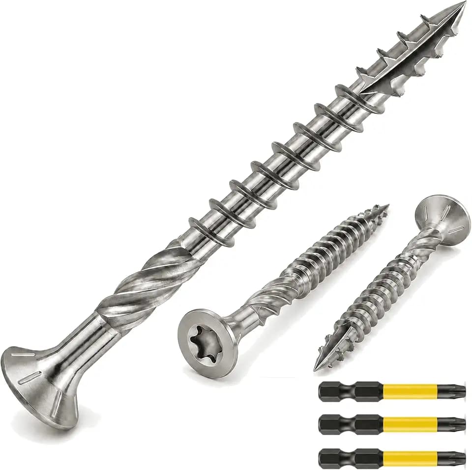QISHENG #10 X 2-1/2" (2.5 inch) 304SS Flat Head Deck Screws, T25, 300 PCS