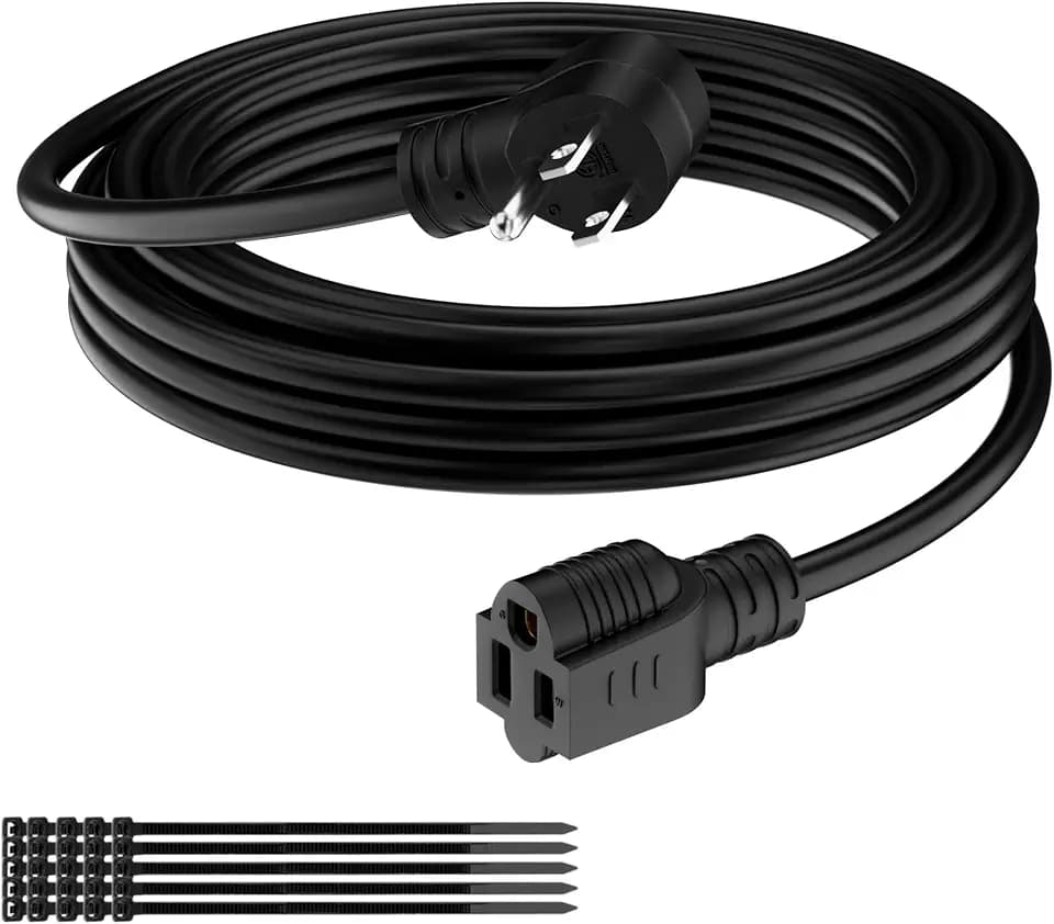 Extension Cord 10 FT, 3 Prong Extension Power Cord, 90 Degree Right Angle Plug Design, 16/3 Gauge Flexible Cold, 13A 1625W 16AWG, Save Space 3 Prong Electric Cord, ETL, Black Cable with 25 Cable Ties