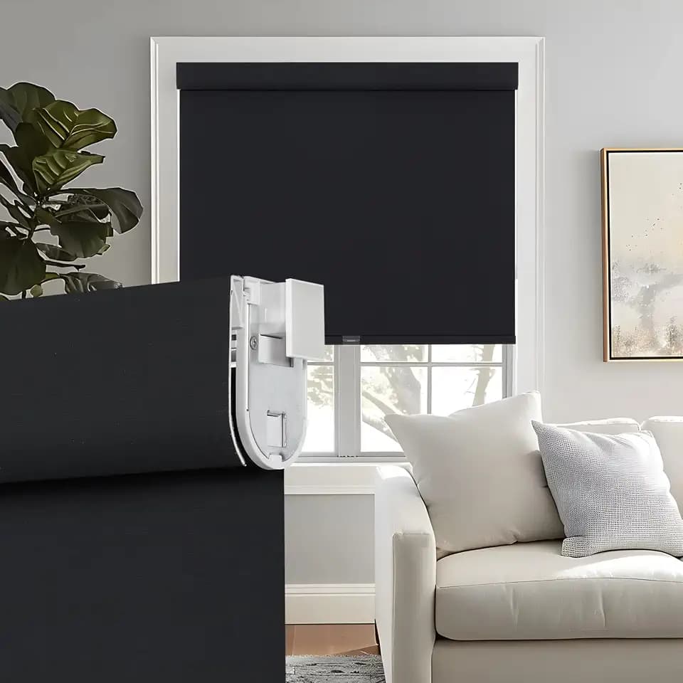 Persilux No Drill No Tools Cordless Blackout Roller Shades Blinds for Windows Free-Stop Pull Down Room Darkening Window Shades, Thermal Insulated Window Blinds for Home, Office (Black, 35.5"W x 72"H)