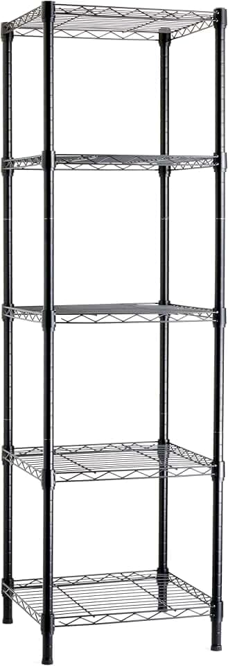 Amazon Basics 5-Shelf Tower Adjustable Storage Shelving Unit for Garage, Rust-Resistant Steel, 150 lbs Per Shelf, 16"W x 16"D x 54"H, Black