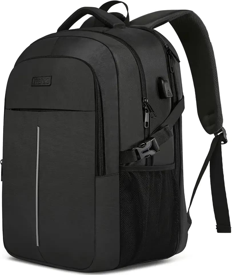 Groß Herren Laptop Rucksack 17 Zoll Laptoptasche für Schule Arbeit mit USB Ladeanschluss Wasserdicht Business Reisen Notebook Tasche Schulrucksack für Männer Frauen Jungen Teenager Schwarz