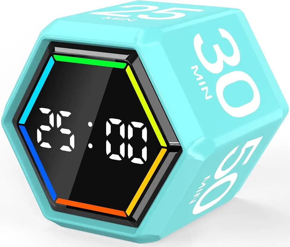 Rotating Pomodoro Timer Cube 3/5/10/25/30/50 min with Colorful Visual Bar