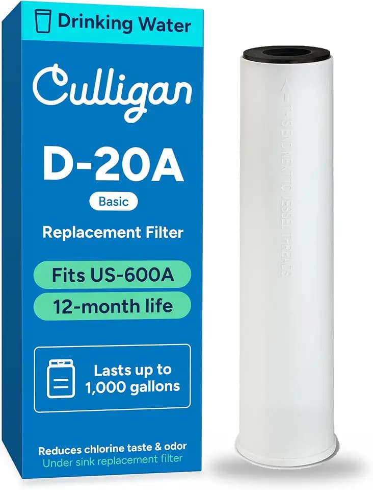Culligan D-20A Under Sink Water Filter, Basic, 1,000 Gal, Chlorine
