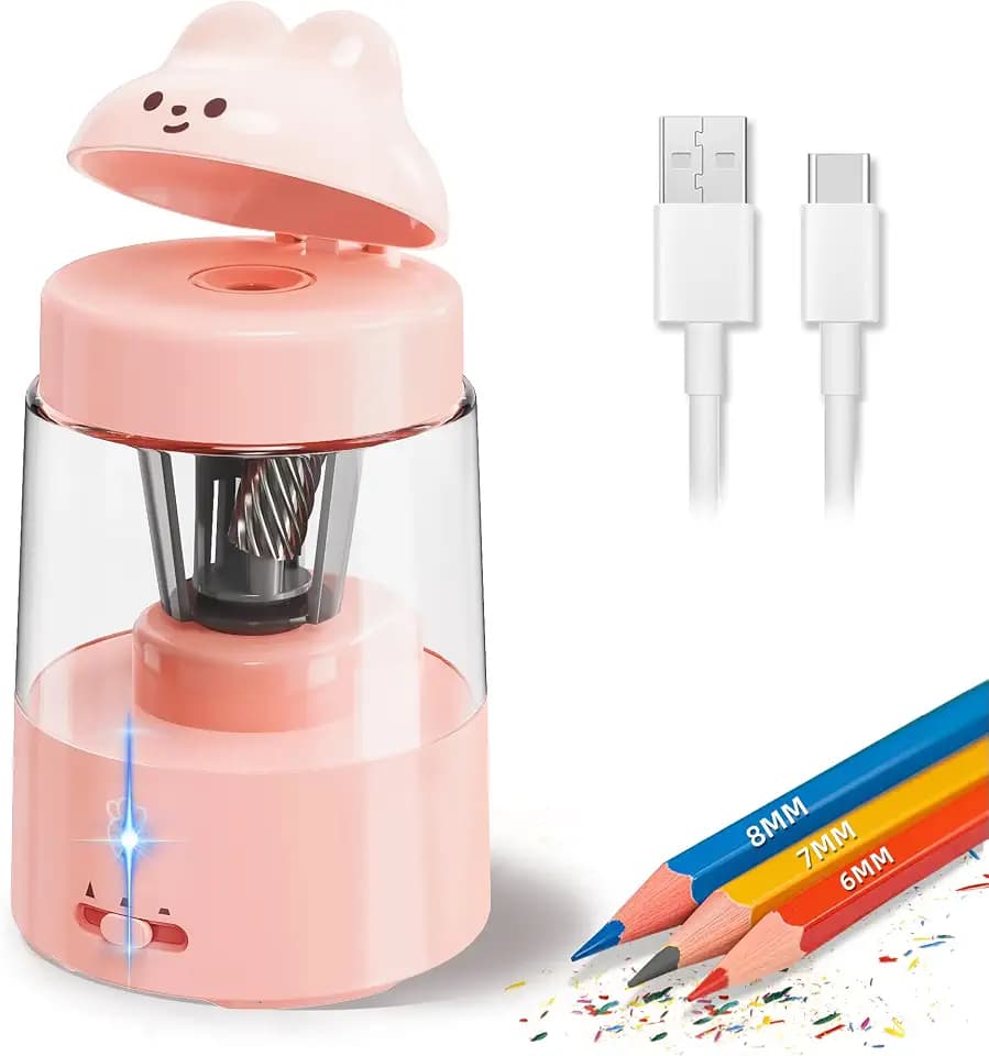 ZMOL Bunny Electric Pencil Sharpener for Colored Pencils, 6-8mm, Pink