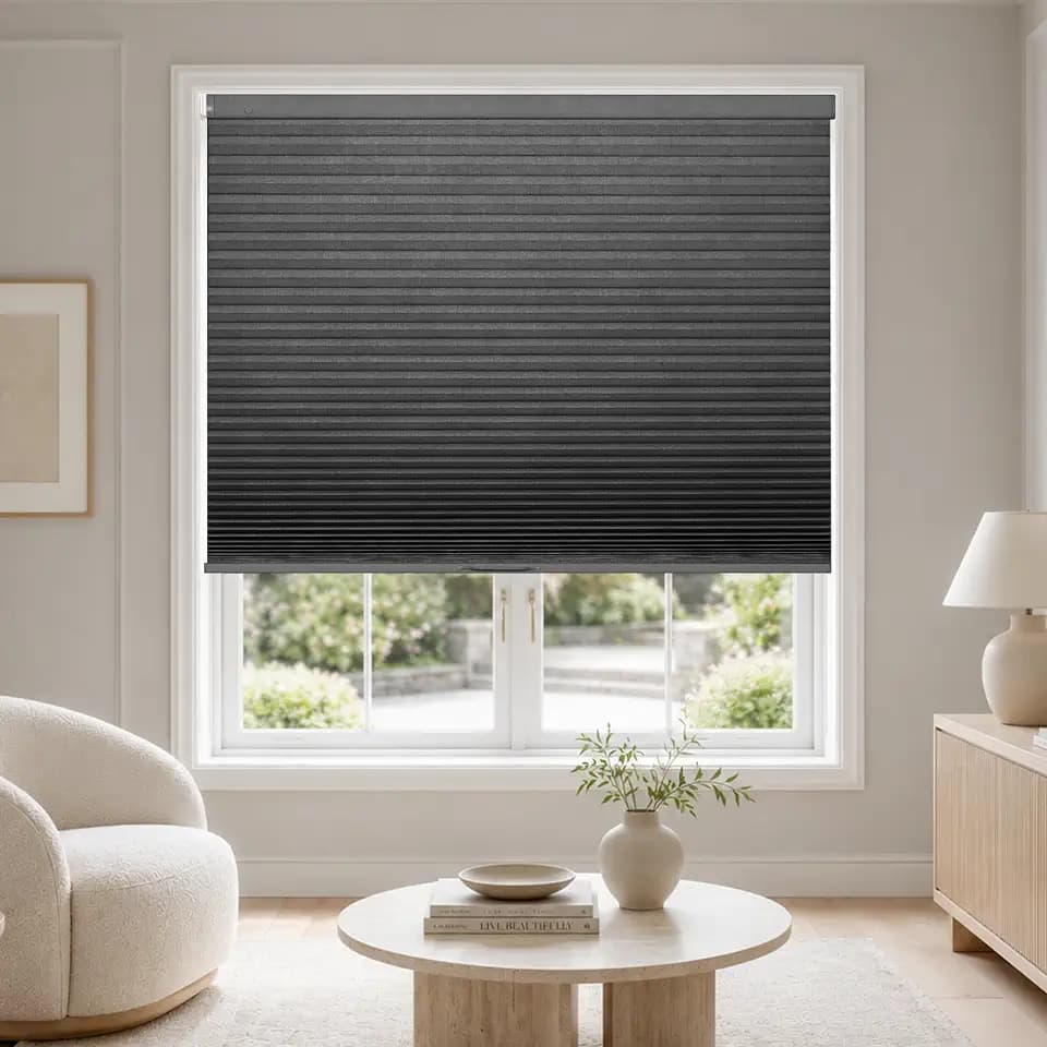HESTIA No Drill Blackout Cellular Shades, Black, 30.5" H x 64" W