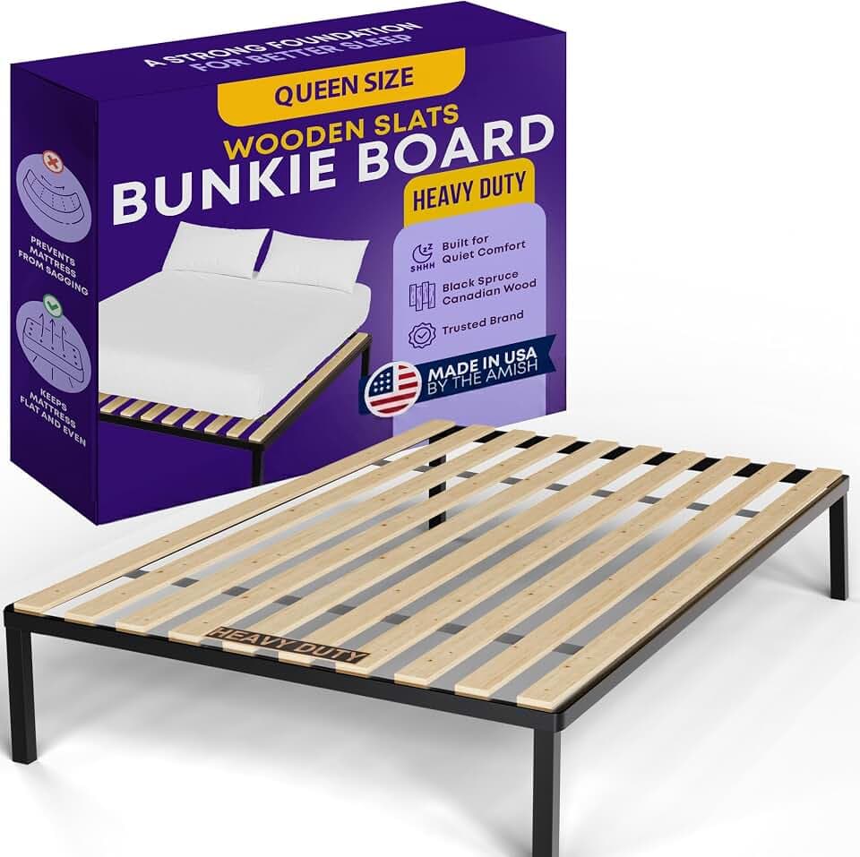 Greaton, Wooden Queen Bed Slats for Support Under Mattress with Cover – Replacement Wood Slats for Queen Size Bed Frame – Under Mattress Support Without Extra Height – 3.38" Standard Width