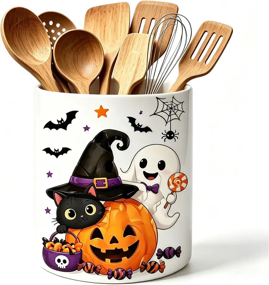 Halloween Ceramic Kitchen Utensil Holder Extra Large Countertop Organizer