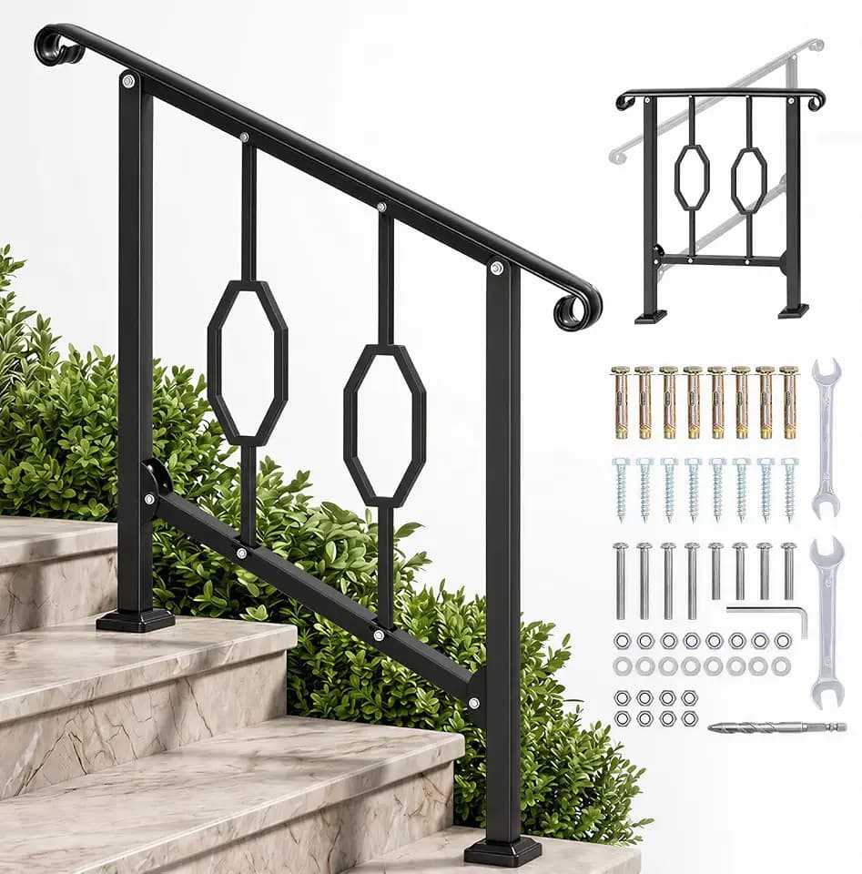 Handrails for Outdoor Steps, Wrought Iron Handrails, 2-3 Step Rugby Ball