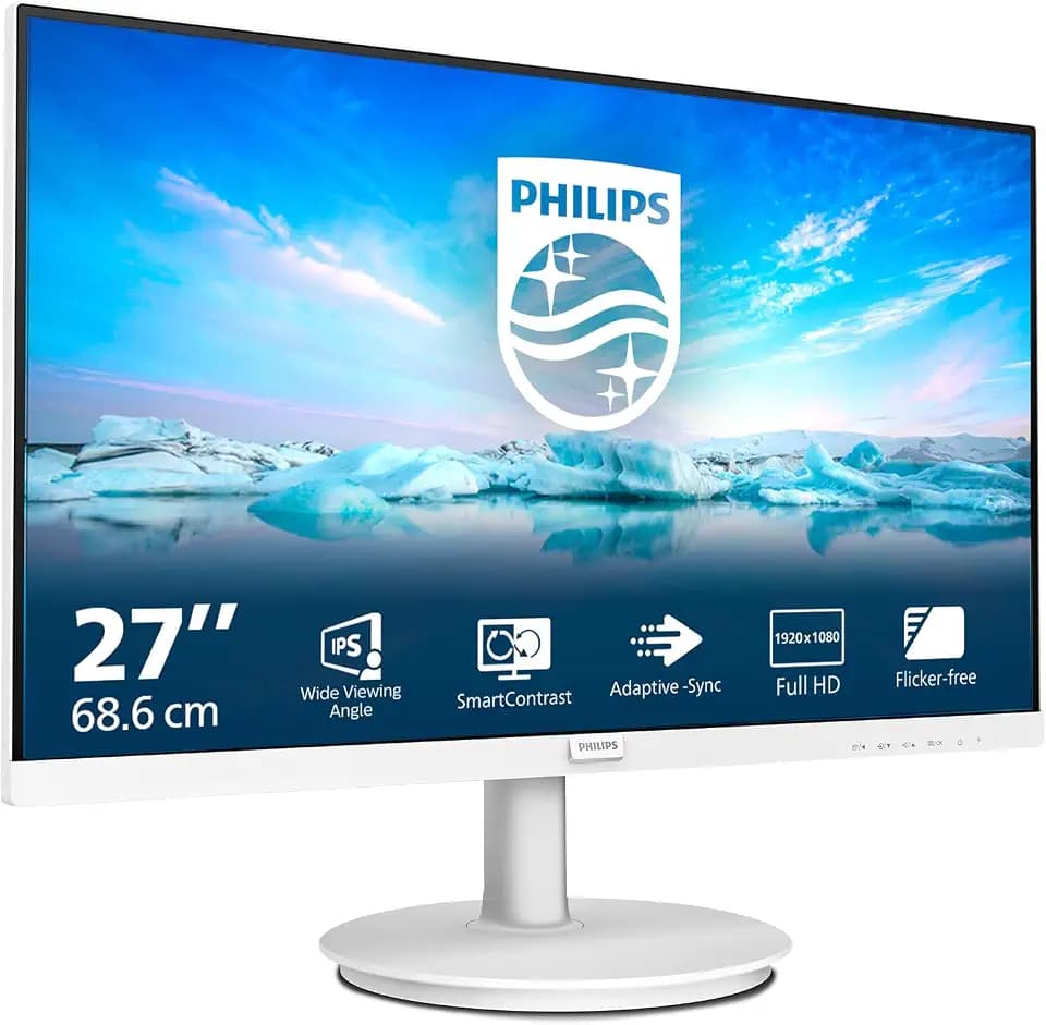 PHILIPS 271V8AW - 27 Zoll Full HD Monitor, eingeb. Lautsprecher, Flimmerfrei (1920x1080, 75 Hz, VGA, HDMI) Weiss