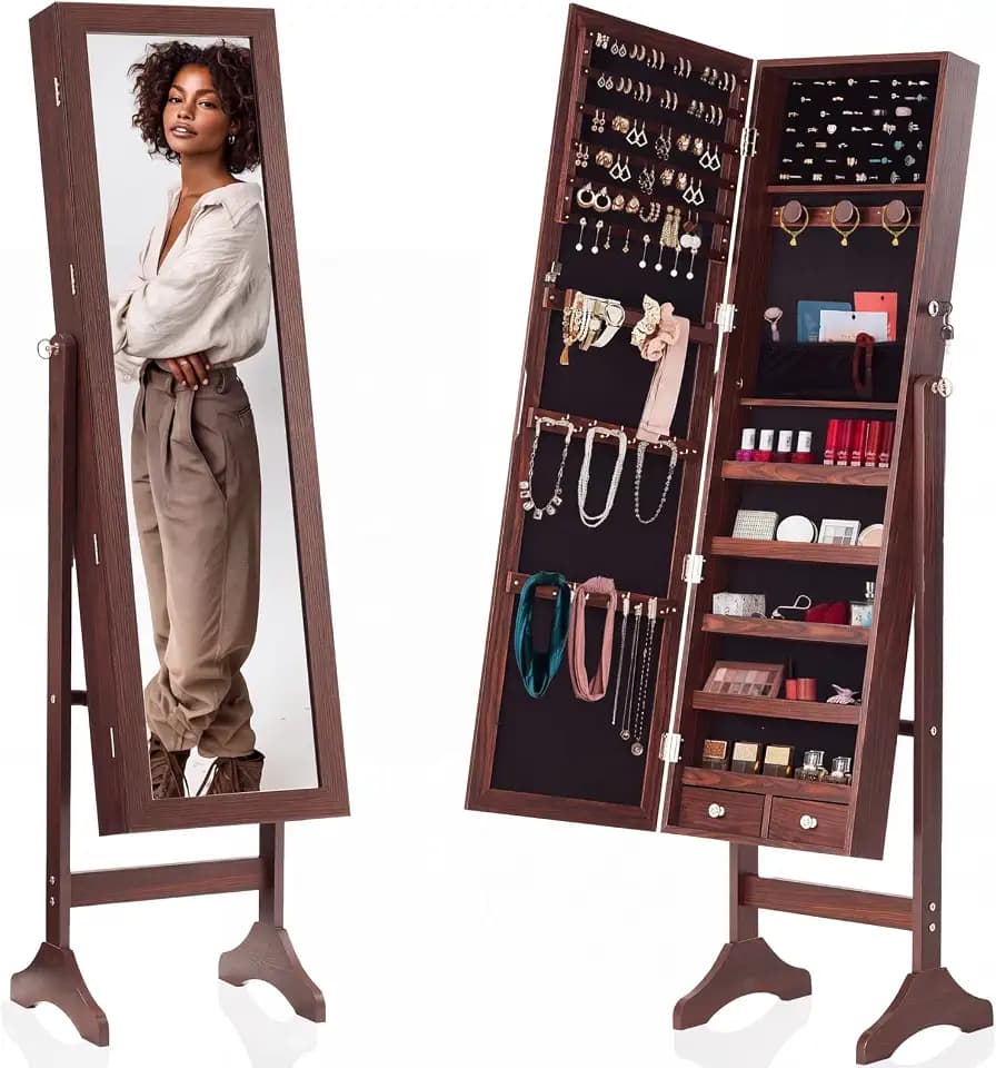 Sweetcrispy Jewelry Armoire Cabinet, Jewelry Organizer, Freestanding
