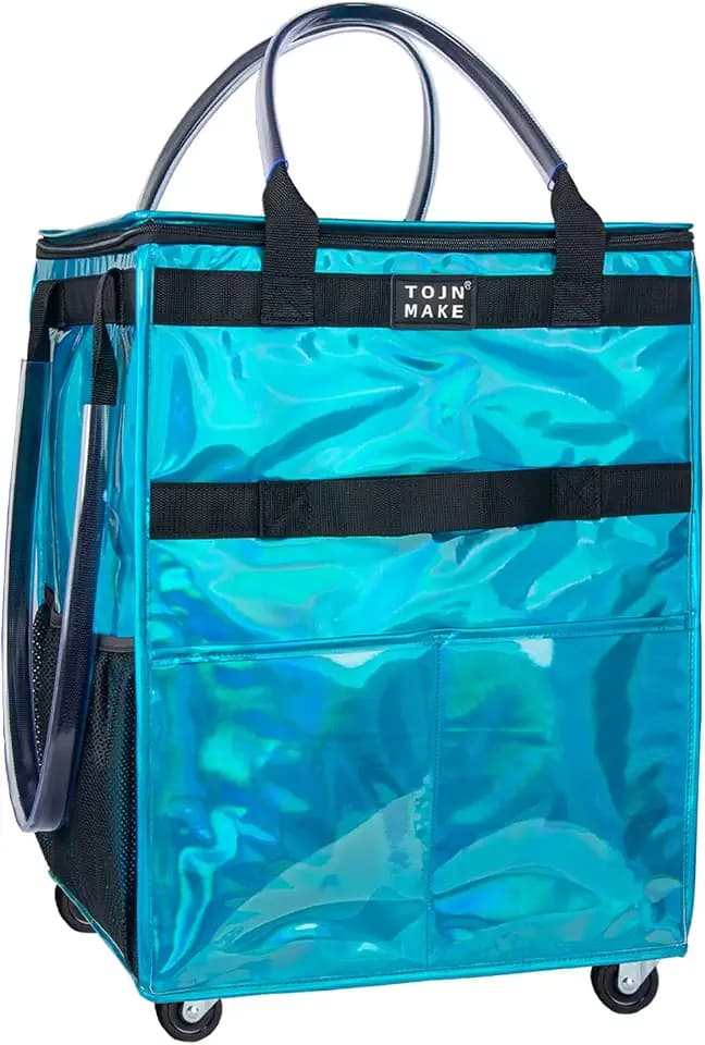 Reusable Grocery Bag with Wheels, Medium Glitter Blue Rolling Tote