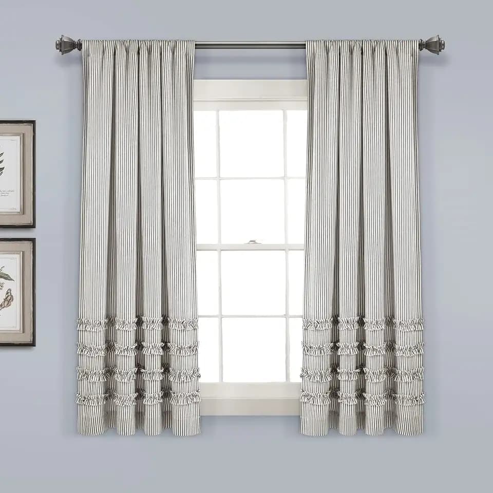 Lush Decor Vintage Stripe Yarn Dyed Cotton Blend Window Curtain Panels Pair, 40" W x 63" L Gray - Striped Curtains for Living Room - Bedroom Curtains