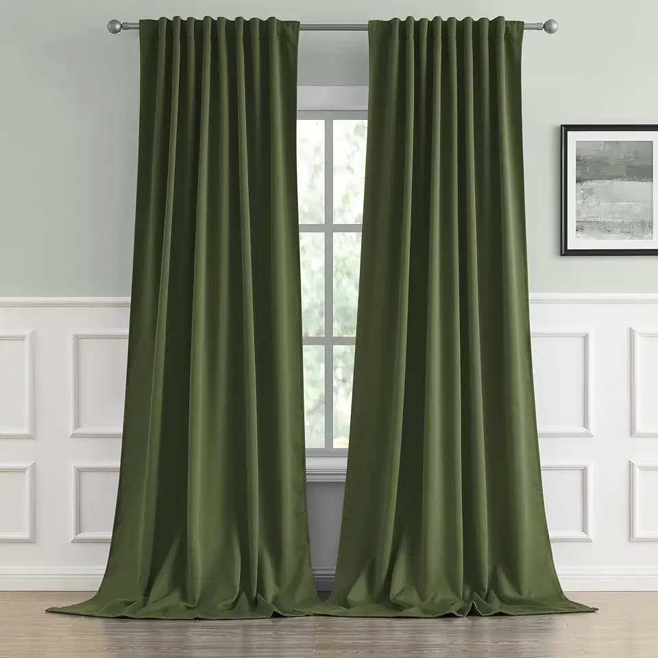 DUALIFE Olive Dark Green Curtains 108 Length 2 Panels, Blackout Curtains Thermal Insulated Window Treatment Room Darkening Drapes for Living Room Back Tab/Rod Pocket, 52 by 108 Inches Long