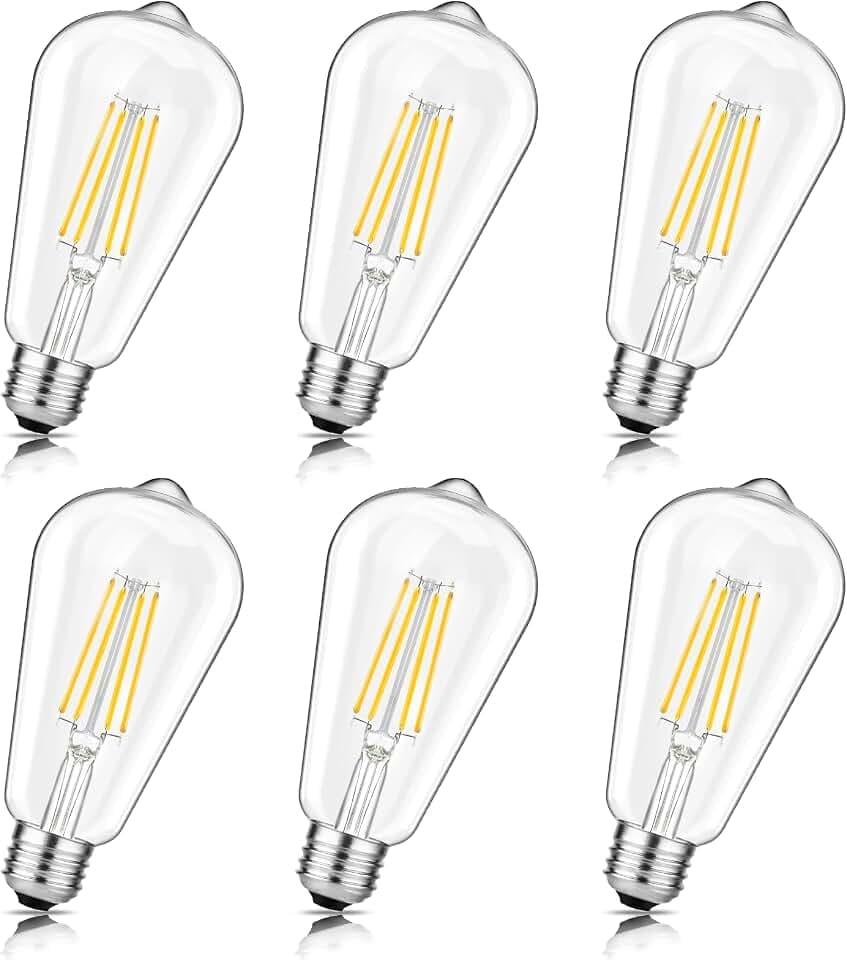 Svater Vintage LED Edison Bulbs, 6W Equivalent 60W, High Brightness Neutral White 4000K, ST58 Antique LED Filament Bulbs with 85+ CRI, E26 Medium Base, Dimmable, Clear Glass, Pack of 6