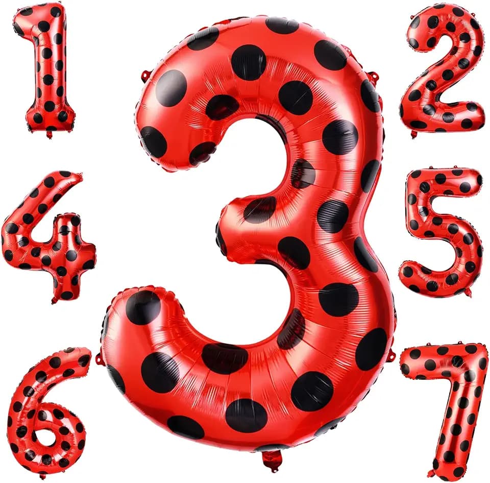 Lunmon 40 Inch Ladybug Large Number 3 Balloon Birthday Decorations Supplies