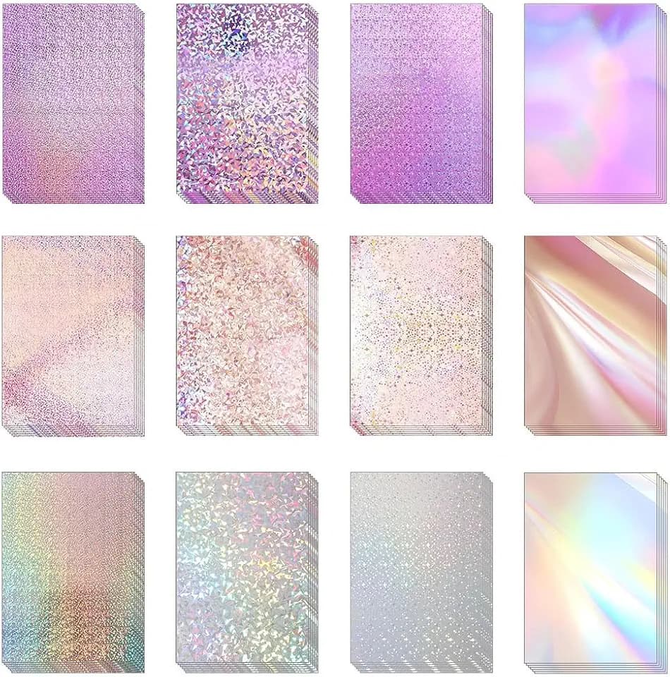 72 PCS Holographic Card Stock Paper, Metallic Foil Cardstock Paper