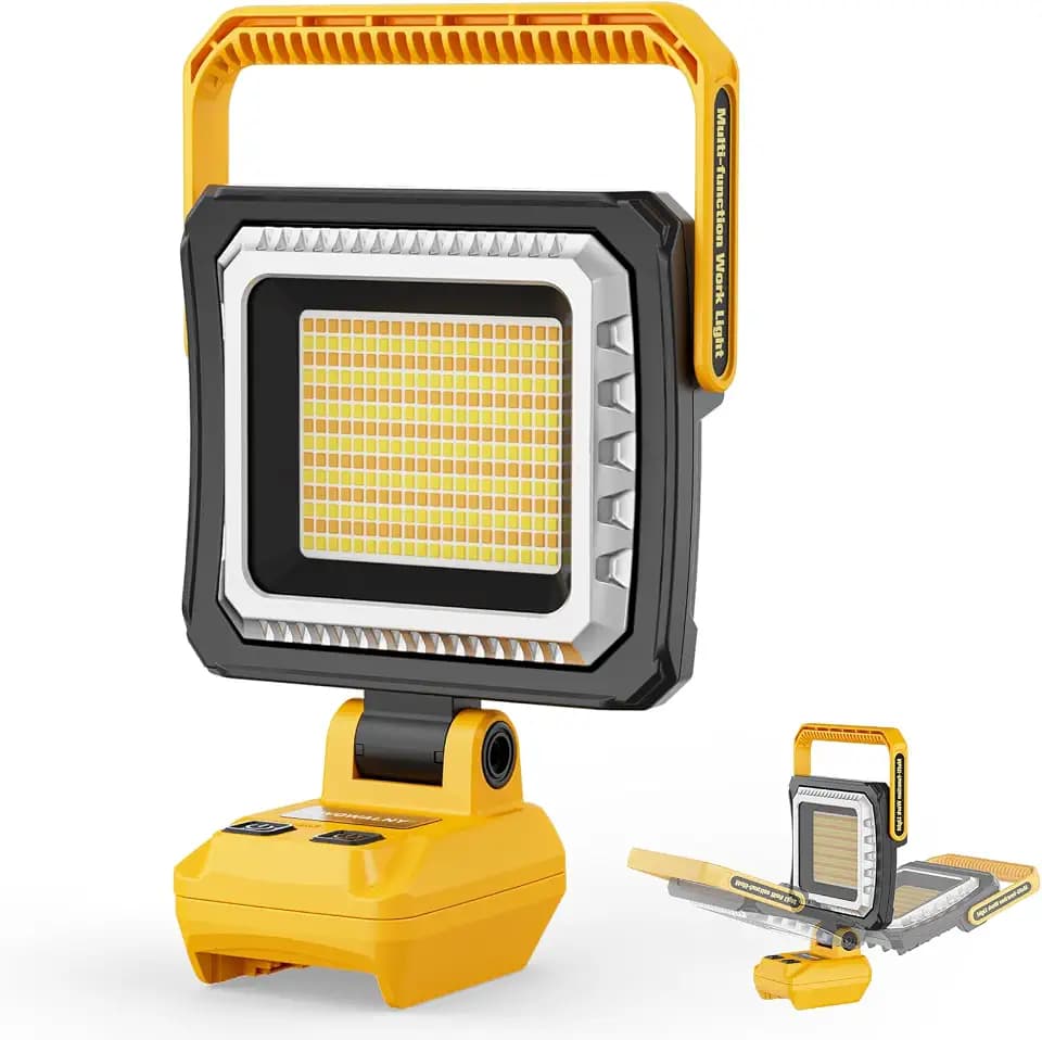LED Work Light Compatible with DeWalt 20V Battery, 10000LM Cordless Scene Light, 3 Color Temperatures & 4 Brightness Modes, Rotatable Head, Battery Protection, Heat-Resistant Housing (Tool Only)