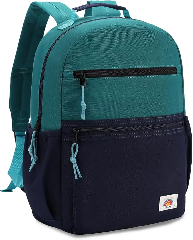 VASCHY Toddler Backpack for 3‑6 Years, Lightweight Color‑Block Kids Bookbag for Preschool Kindergarten Daycare Travel Navy Green