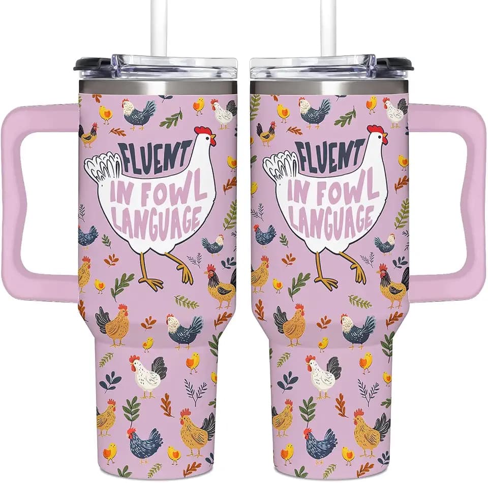 Chicken Gifts for Women - Christmas, Birthday, Mothers Day Gifts Idea for Chicken Lovers - Chicken Themed 40oz Tumbler with Handle
