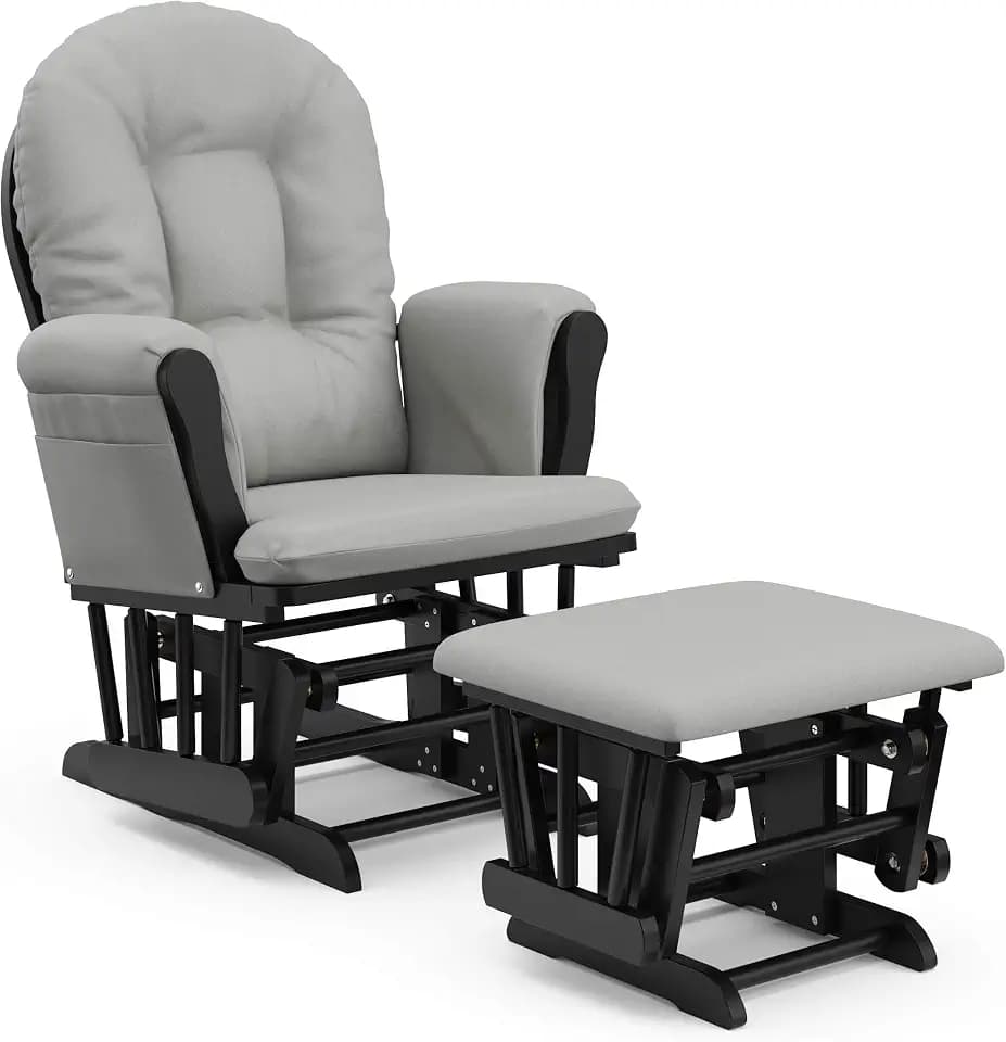 Storkcraft Premium Hoop Glider & Ottoman, Black with Light Gray