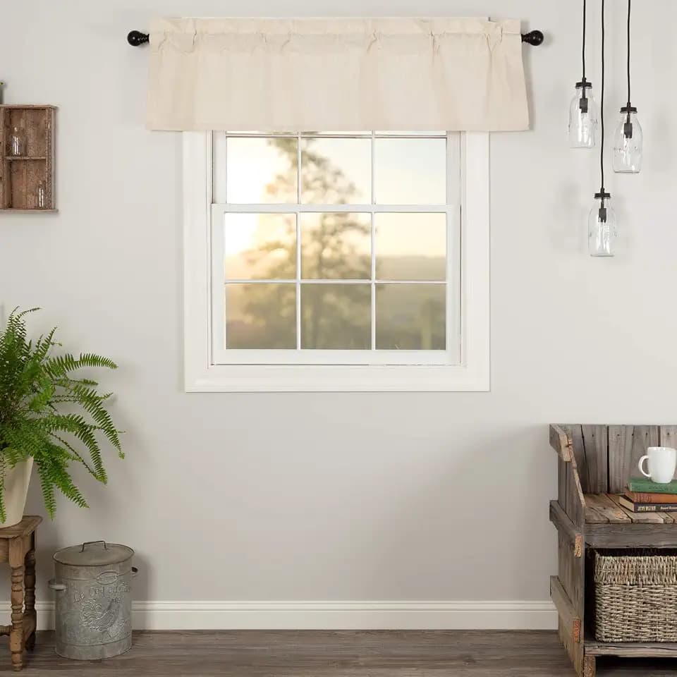 VHC Brands Simple Life Flax Natural Country Farmhouse Kitchen Window Curtain Valance 16x60