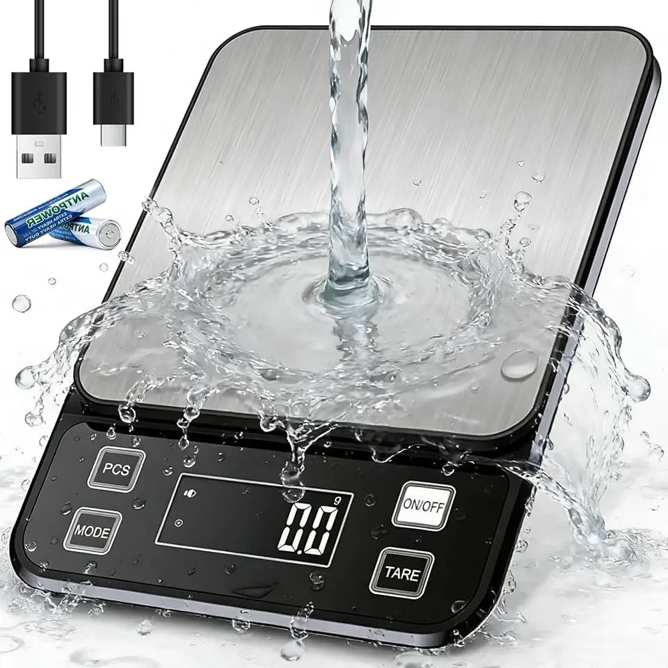 Waterproof Kitchen Scale, 5kg/11lb Food Scale Precisely Measures Grams and Ounces for Baking and Cooking, Stainless Stee Digital Scale with Backlight for Food