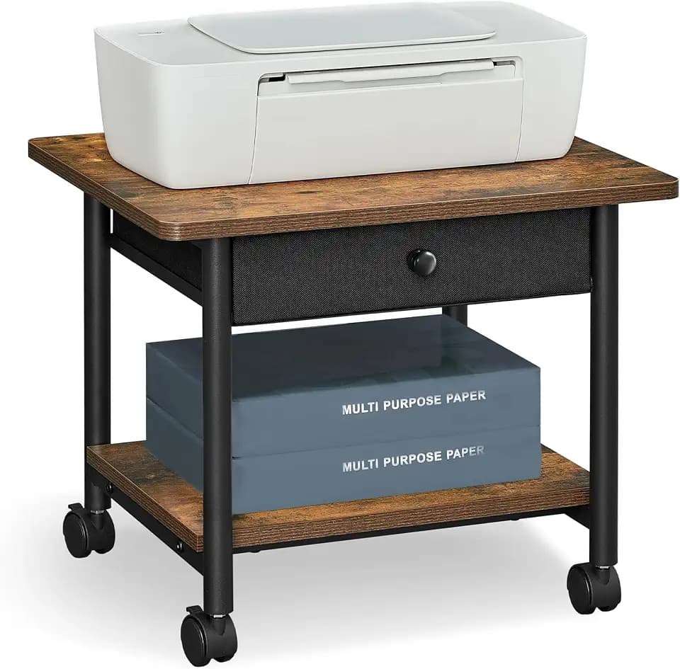 VASAGLE 2-Tier Printer Stand with Locking Wheels, Under Desk Printer Table