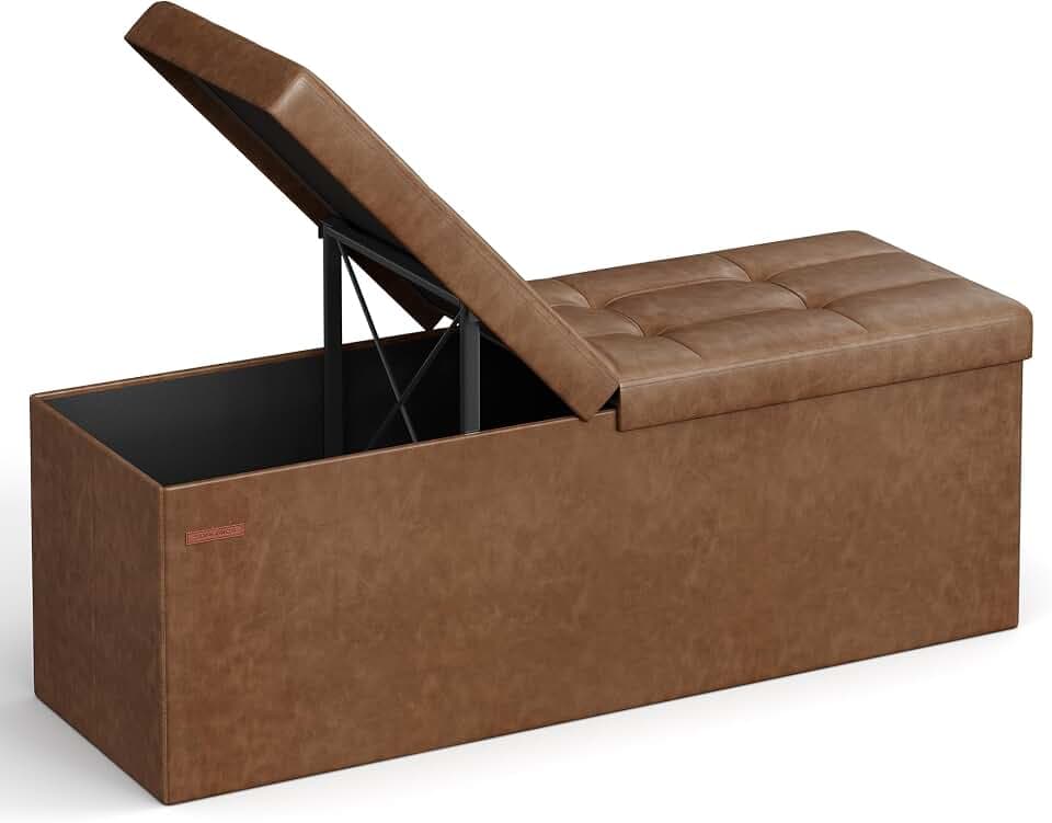 SONGMICS 43.3 Inches Folding Storage Ottoman Bench with Flipping Lid