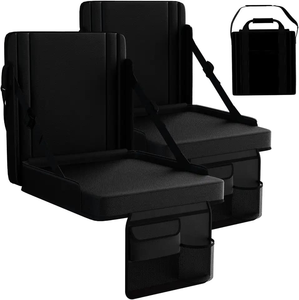 2 Pack Stadium Bleacher Seat with Back Support, Cup Holder, Carry Handle & Shoulder Strap, XL-Large, Black