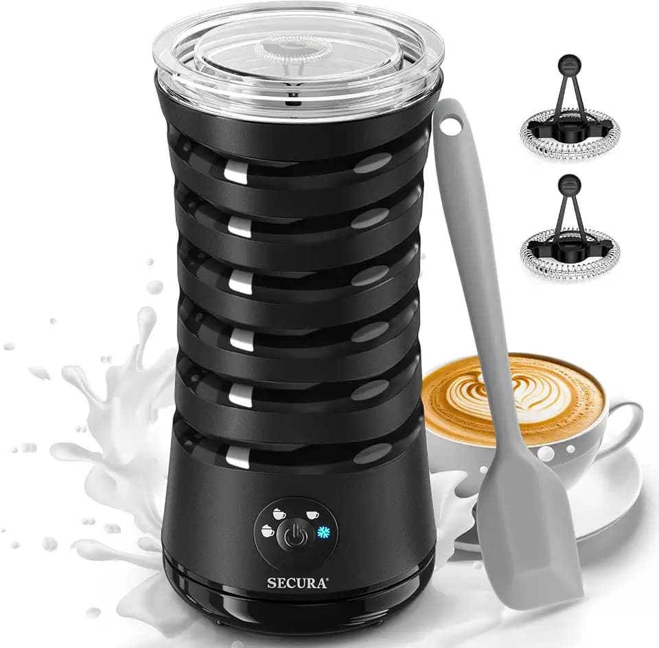 Secura Electric Milk Frother, 4-in-1 Automatic Hot & Cold Foam Maker Black